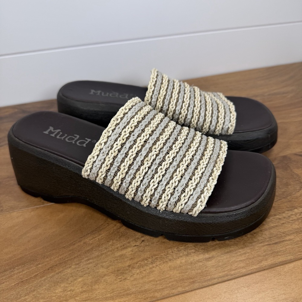 Vtg 90s Y2K Mudd Platform Slides *Wear* Chunky Sandals Sz 10 Braided Retro